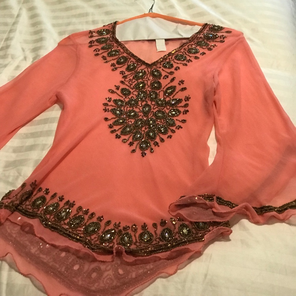 Boutique detailed beaded blouse, coral pink